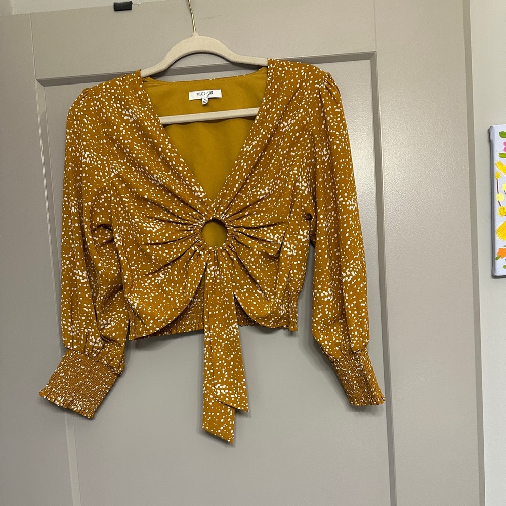 Vici Mustard Yellow Blouse with Ring Detail